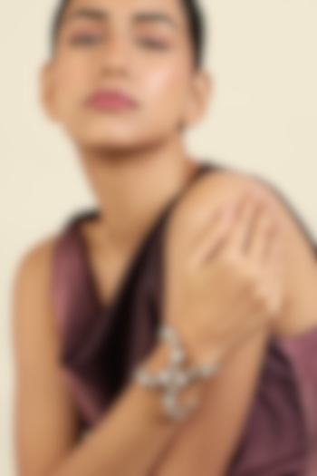 Gold Plated White Crystal Enameled Cuff by Isharya at Pernia's Pop Up Shop