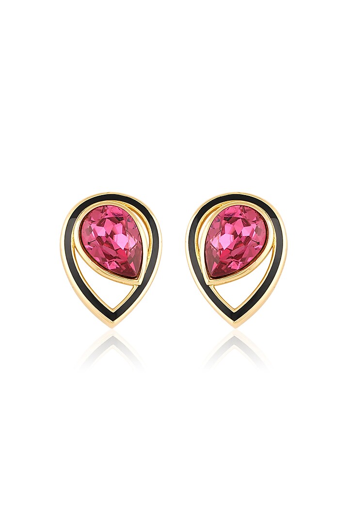 Gold Plated Amethyst Purple Crystal Enameled Stud Earrings by Isharya at Pernia's Pop Up Shop