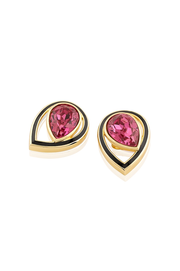 Gold Plated Amethyst Purple Crystal Enameled Stud Earrings by Isharya at Pernia's Pop Up Shop