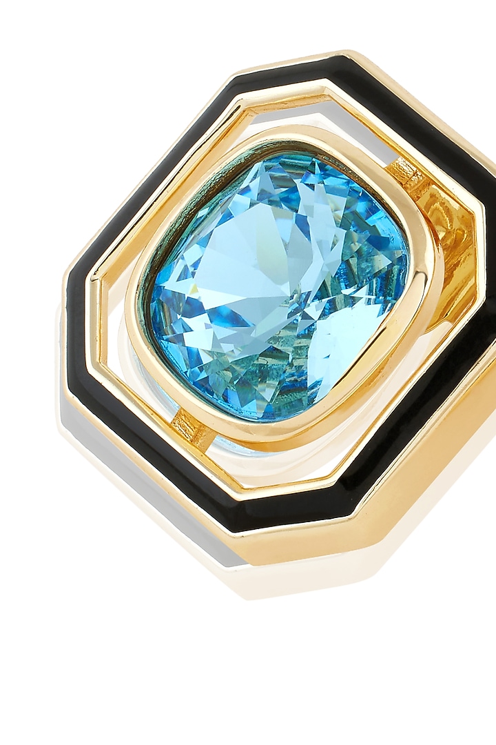 Gold Plated Aquamarine Crystal Enameled Stud Earrings by Isharya at Pernia's Pop Up Shop