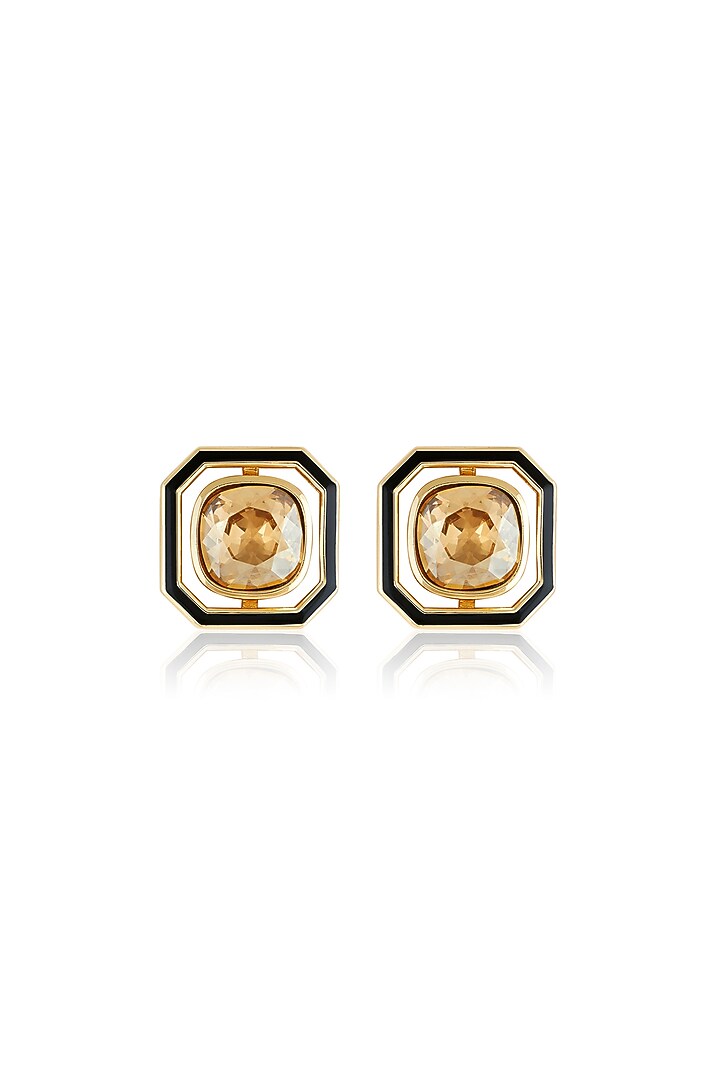 Gold Plated Mocha Mousse Crystal Enameled Stud Earrings by Isharya at Pernia's Pop Up Shop