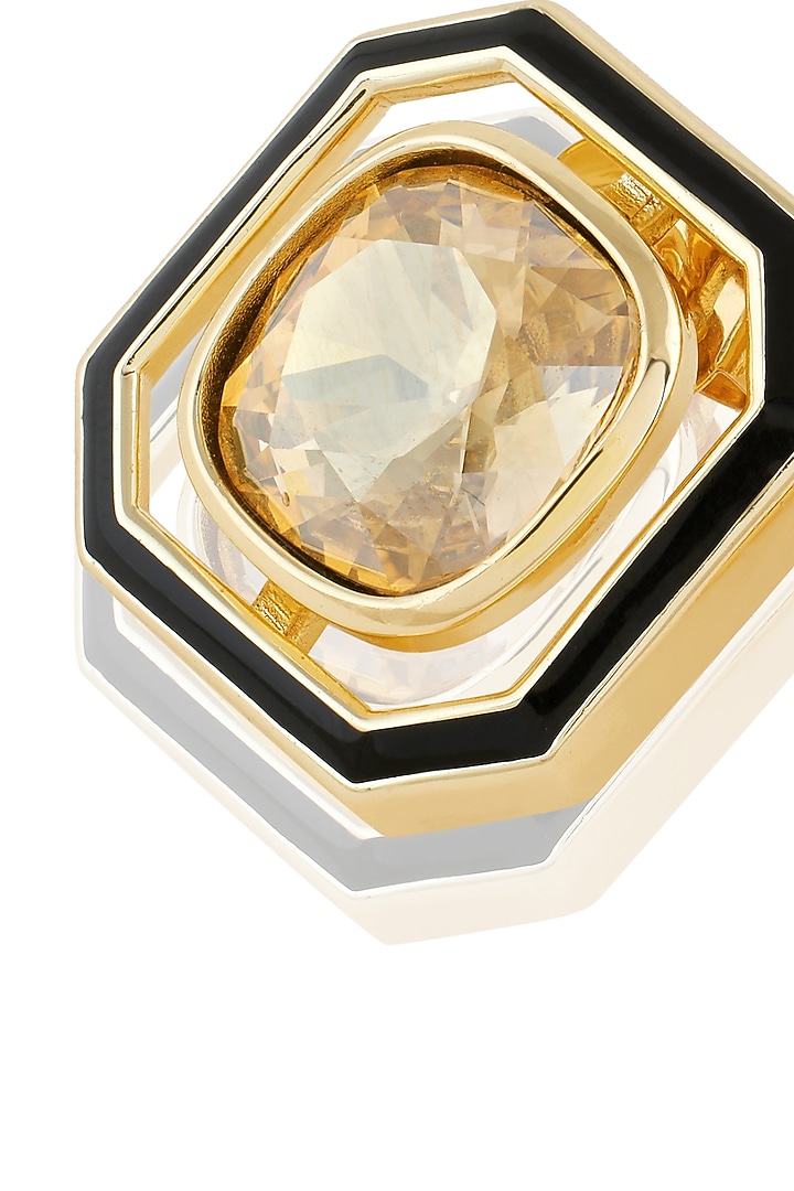 Gold Plated Mocha Mousse Crystal Enameled Stud Earrings by Isharya at Pernia's Pop Up Shop