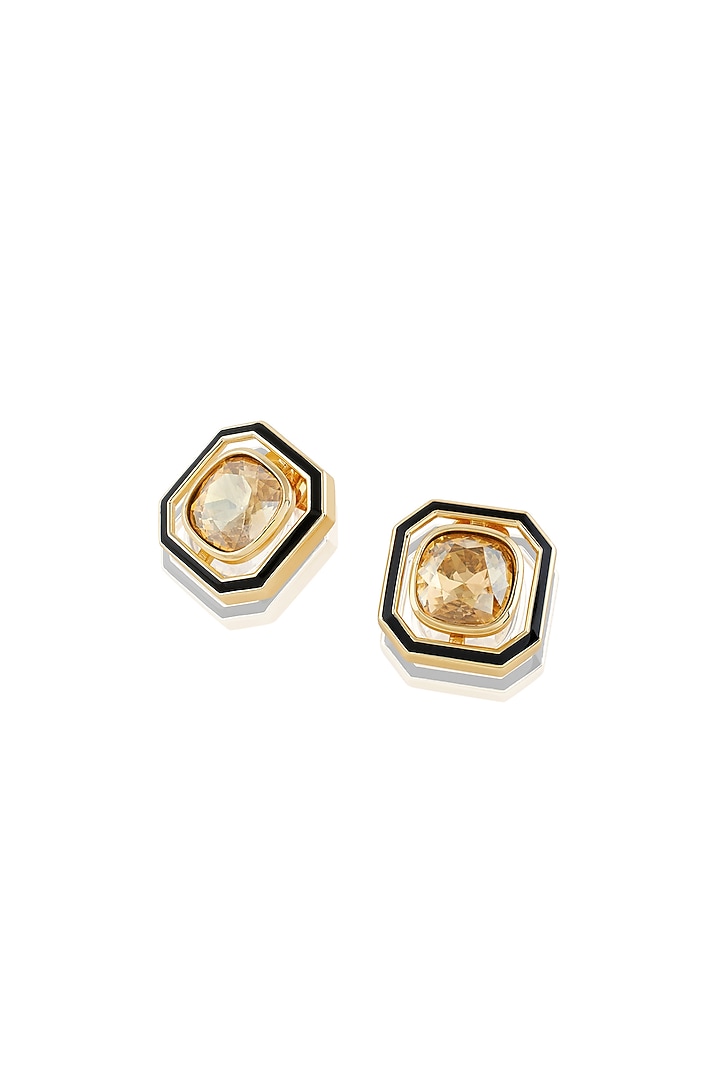 Gold Plated Mocha Mousse Crystal Enameled Stud Earrings by Isharya at Pernia's Pop Up Shop