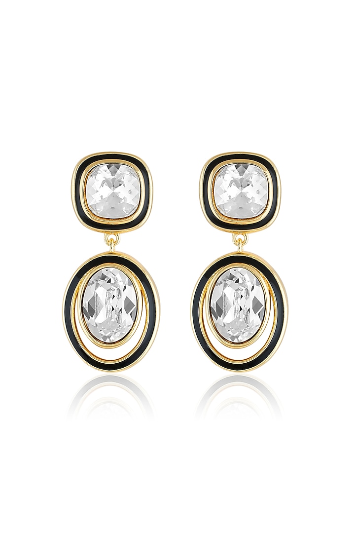 Gold Plated White Crystal Enameled Dangler Earrings by Isharya at Pernia's Pop Up Shop