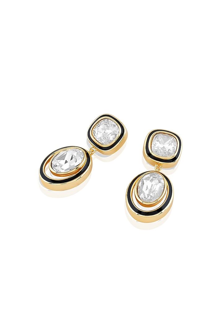 Gold Plated White Crystal Enameled Dangler Earrings by Isharya at Pernia's Pop Up Shop