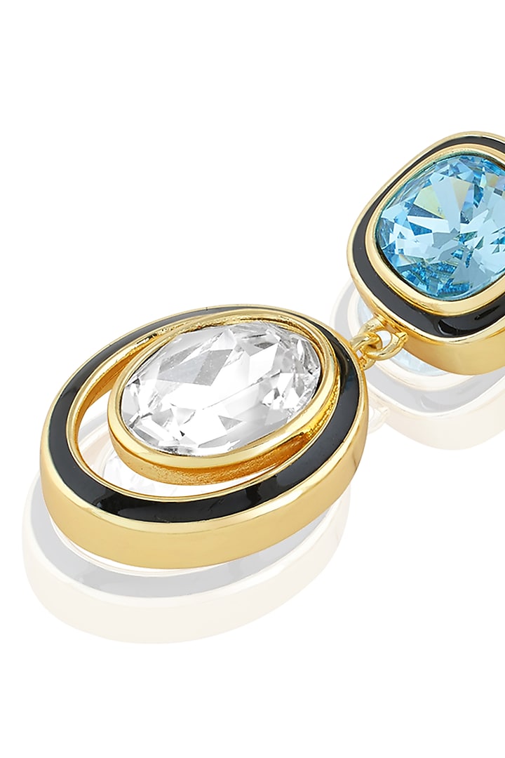 Gold Plated Aquamarine Crystal Enameled Dangler Earrings by Isharya at Pernia's Pop Up Shop