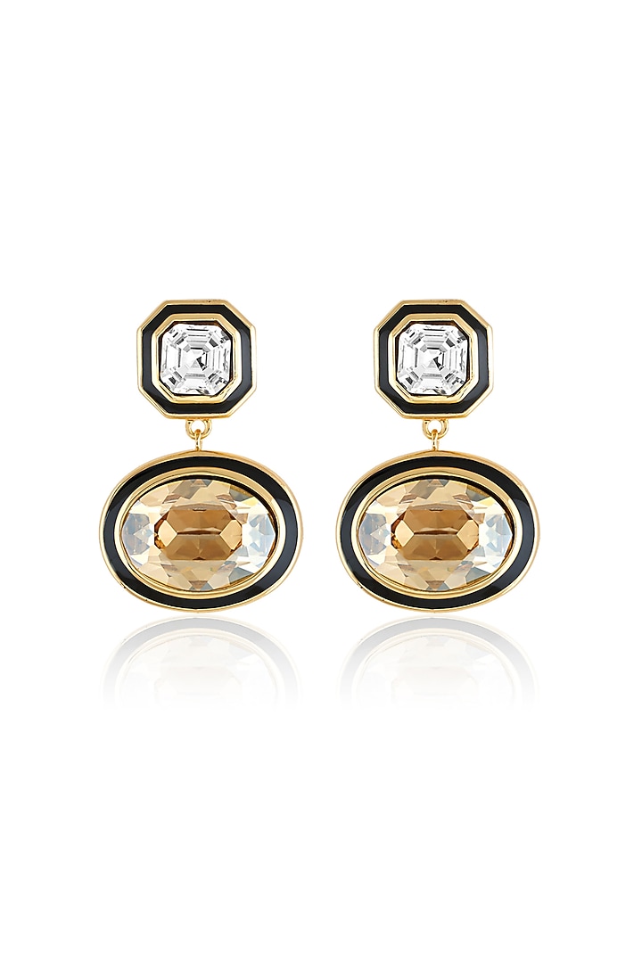 Gold Plated Mocha Mousse Crystal Enameled Dangler Earrings by Isharya at Pernia's Pop Up Shop