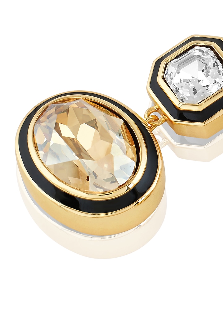 Gold Plated Mocha Mousse Crystal Enameled Dangler Earrings by Isharya at Pernia's Pop Up Shop
