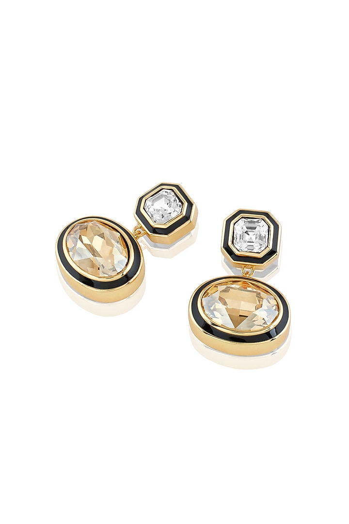 Gold Plated Mocha Mousse Crystal Enameled Dangler Earrings by Isharya at Pernia's Pop Up Shop