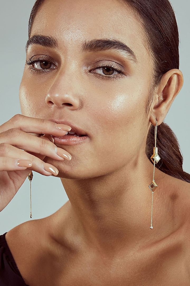Gold Finish Mirror Dangler Earrings by Isharya