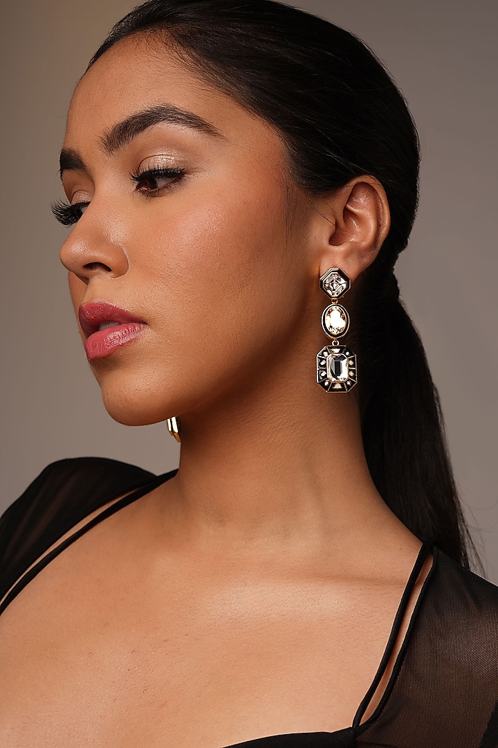 Gold Plated Crystal Dangler Earrings by Isharya