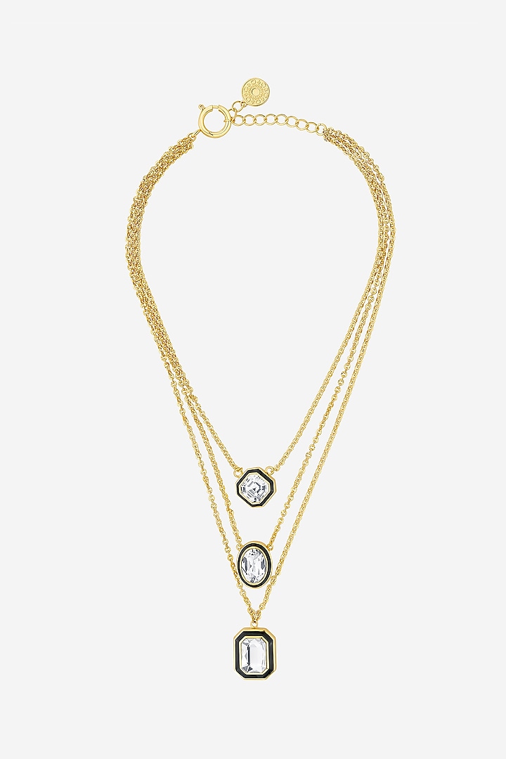 Gold Finish Crystal Layered Necklace by Isharya