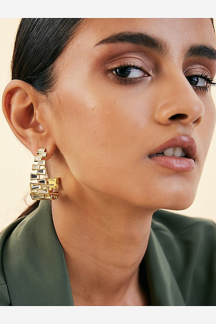 Gold Plated Mirror Hoop Earrings by Isharya