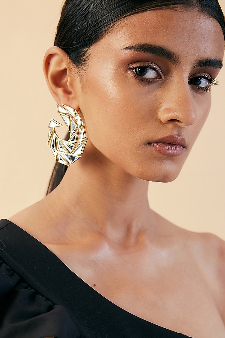 Gold Finish Mirror Hoop Earrings by Isharya