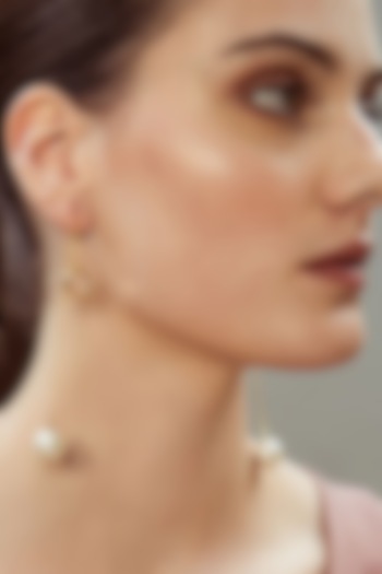 Gold Finish Mirror & Cotton Pearl Dangler Earrings by Isharya