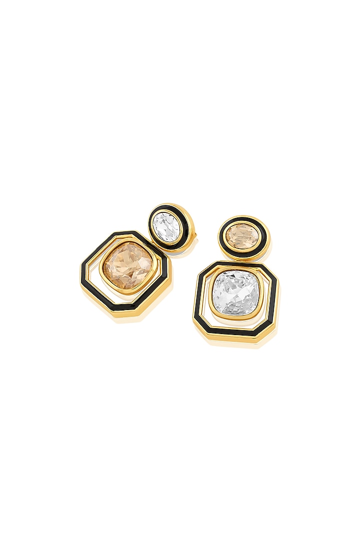 Gold Plated Oceanus Mismatched Enamelled Dangler Earrings by Isharya at Pernia's Pop Up Shop