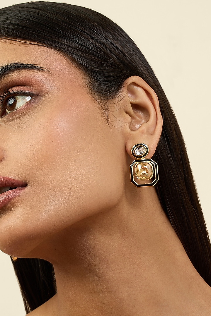 Gold Plated Oceanus Mismatched Enamelled Dangler Earrings by Isharya at Pernia's Pop Up Shop