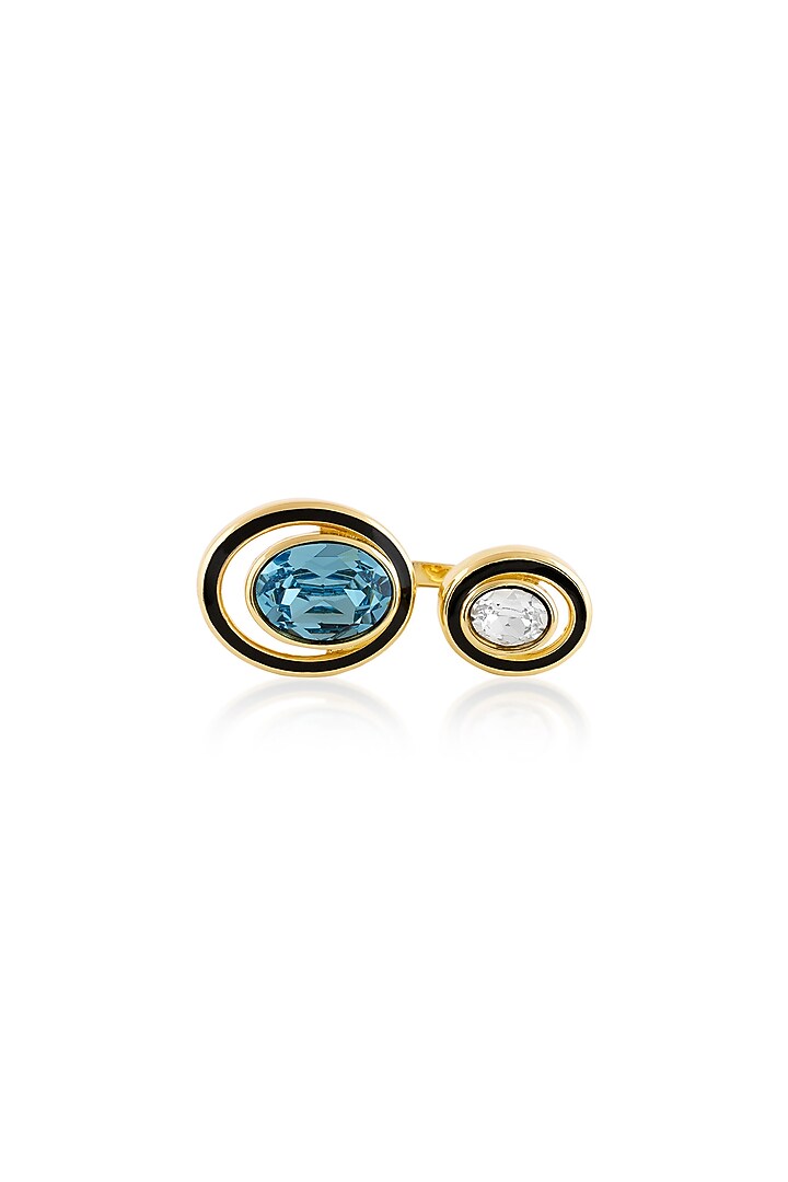 Gold Plated Aquamarine Crystal Enamelled Two-Head Ring by Isharya at Pernia's Pop Up Shop