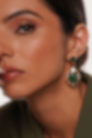 Gold Plated Pink Jade & Mirror Dangler Earrings by Isharya at Pernia's Pop Up Shop