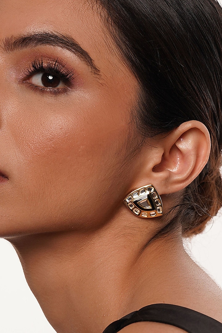 Gold Plated Polki-Cut Mirror Stud Earrings by Isharya