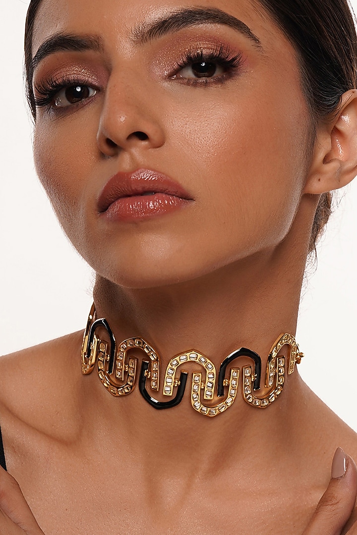 Gold Plated Mirror Enamelled Choker Necklace by Isharya at Pernia's Pop Up Shop