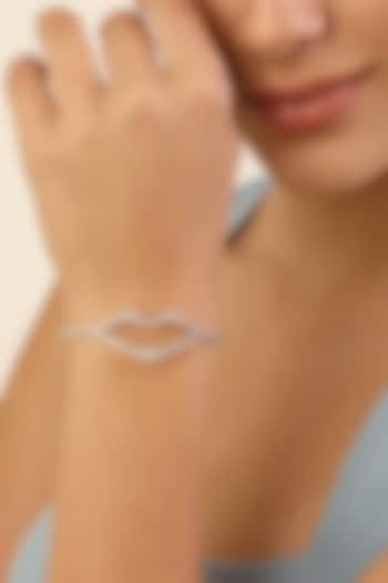 White Rhodium Finish CZ Lips Cuff Bracelet by Isharya
