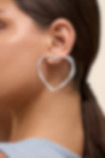 White Rhodium Finish CZ Heart Stud Earrings by Isharya