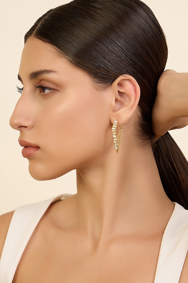 Gold Plated CZ Spiked Hoop Earrings by Isharya