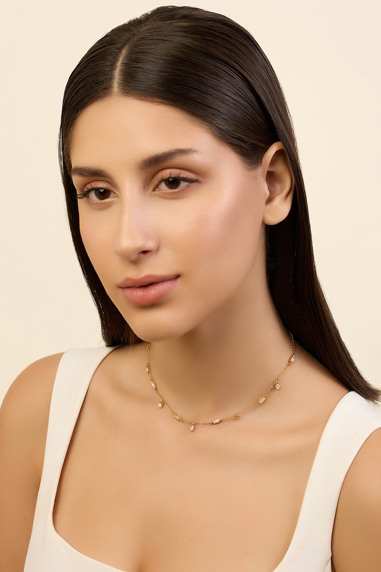 Gold Plated CZ Spike Charm Choker Necklace by Isharya at Pernia's
