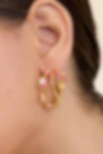 Gold Plated Synthetic Stone Enamelled Dangler Earrings by Isharya