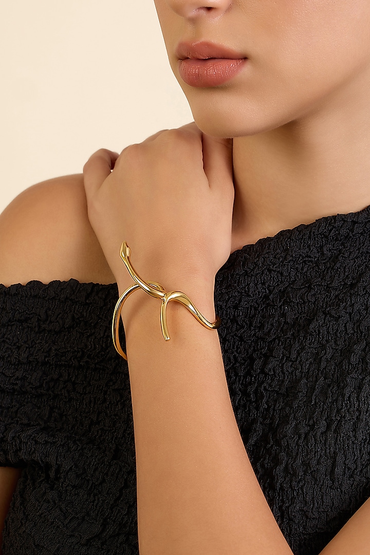 Gold Plated Synthetic Stone Slither Cuff by Isharya