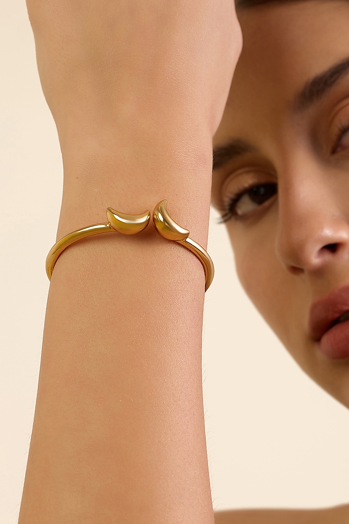 Gold Plated Synthetic Stone Moon Cuff by Isharya