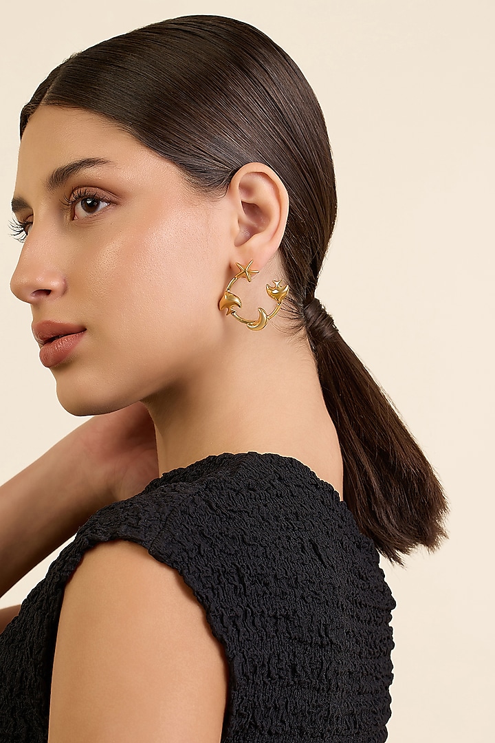 Gold Plated Synthetic Stone Hoop Earrings by Isharya