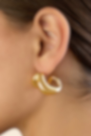 Gold Plated Synthetic Stone Hoop Earrings by Isharya