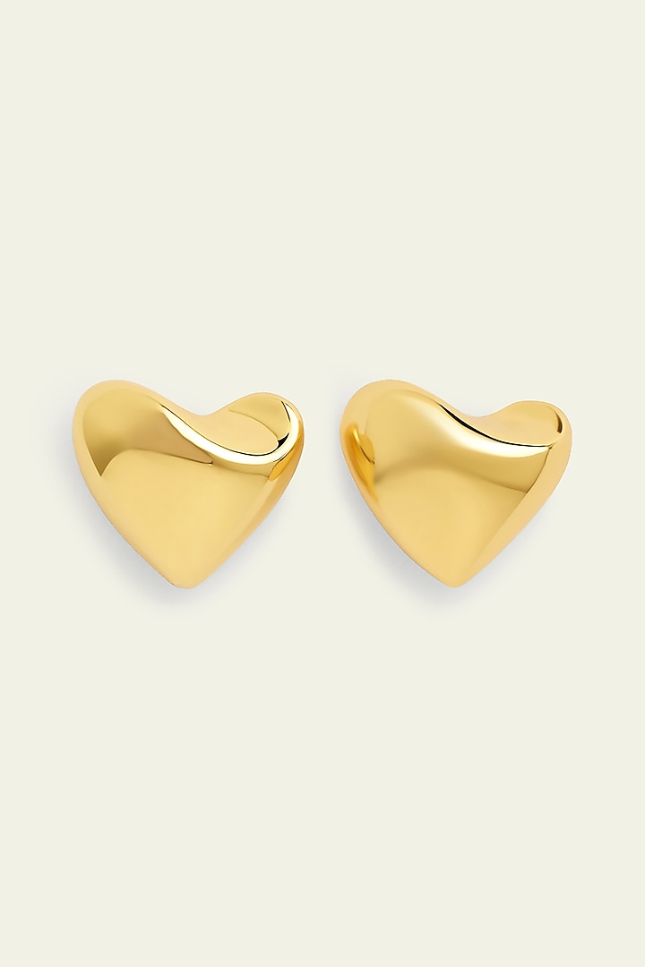 Gold Plated Synthetic Stone Heart Stud Earrings by Isharya