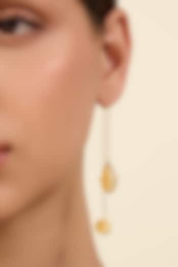 Gold Plated Synthetic Stone Hamsa Dangler Earrings by Isharya
