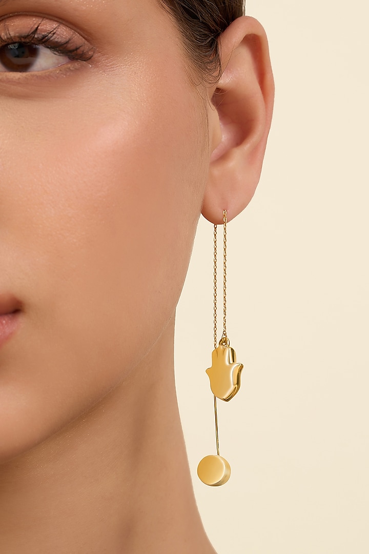 Gold Plated Synthetic Stone Hamsa Dangler Earrings by Isharya