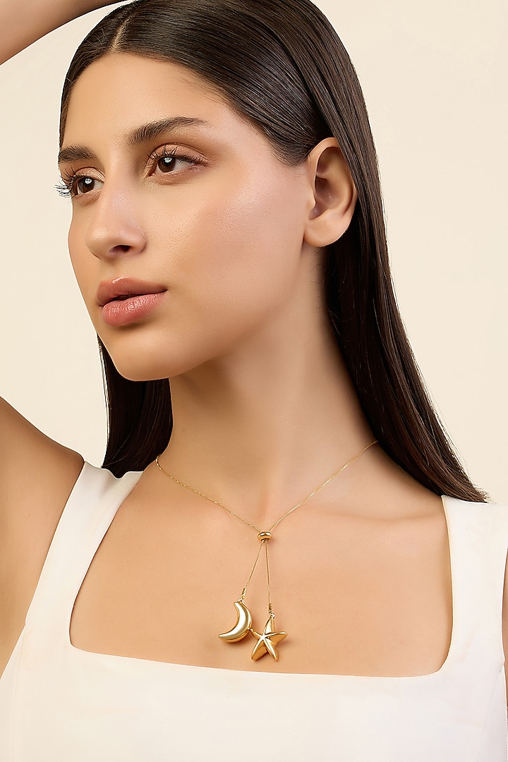 Gold Plated Synthetic Stone Sun & Moon Necklace by Isharya