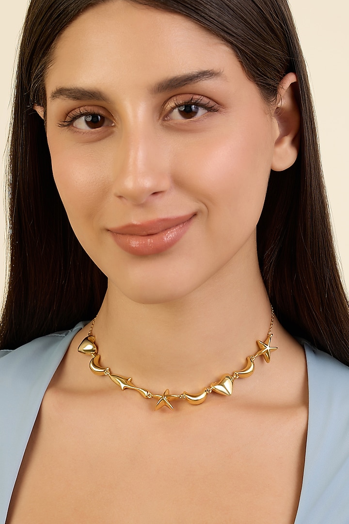 Gold Plated Synthetic Stone Charm Necklace by Isharya