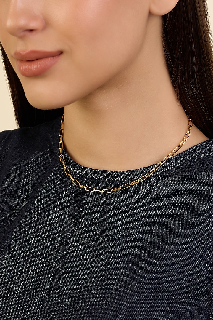 Gold Plated Synthetic Stone Chain Link Necklace by Isharya