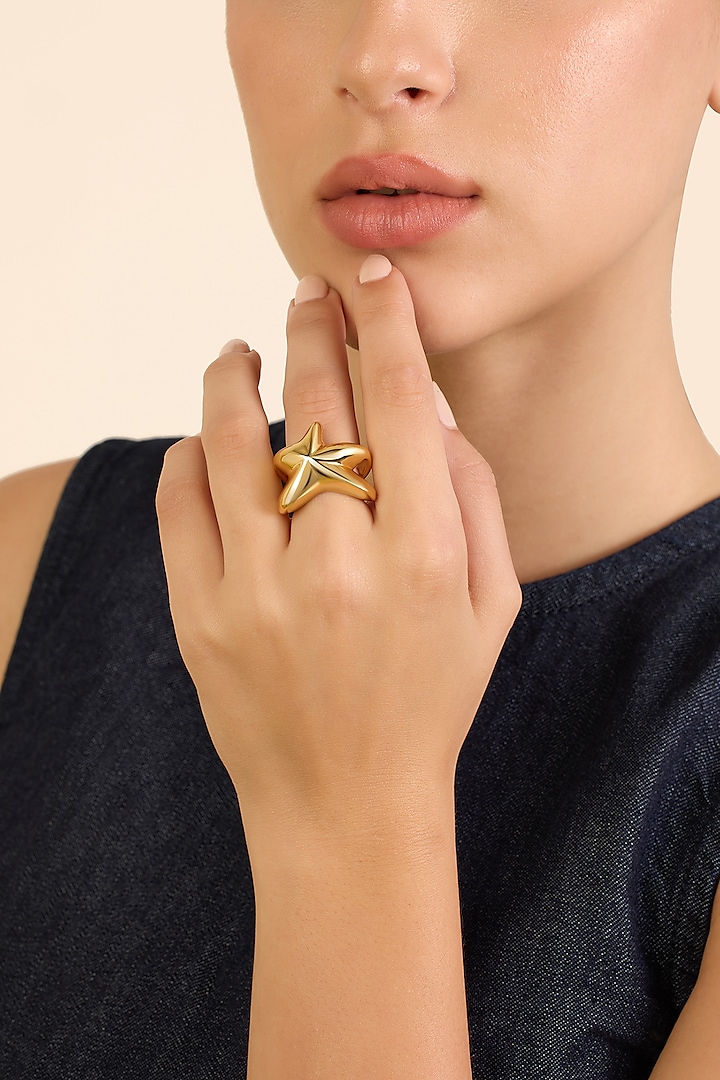 Gold Plated Synthetic Stone Star Ring by Isharya