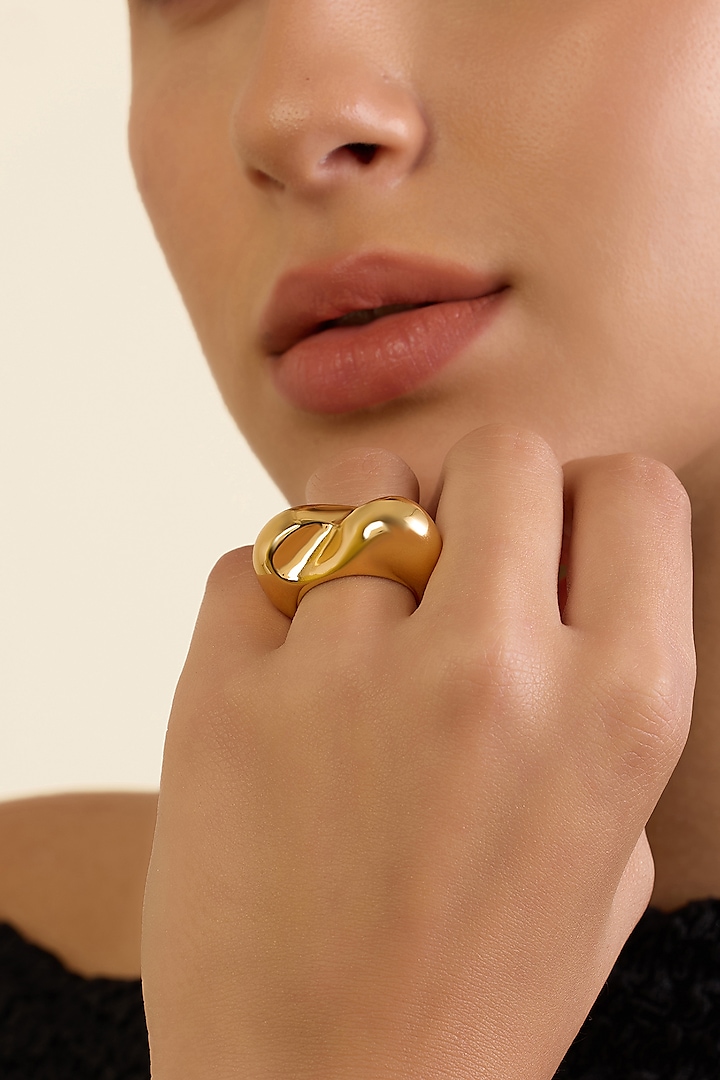 Gold Plated Synthetic Stone Heart Ring by Isharya