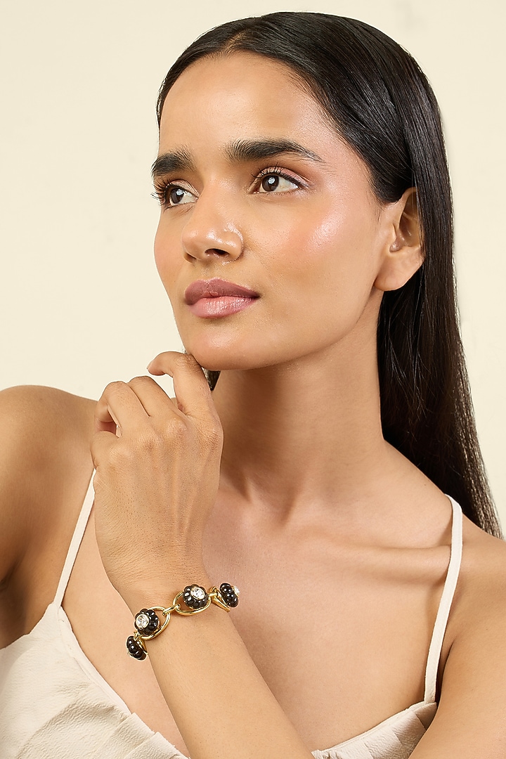 Gold Plated Black Crystal & Zircon Cuff by Isharya at Pernia's Pop Up Shop