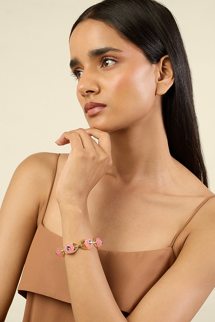 Gold Plated Pink Crystal & Zircon Cuff by Isharya at Pernia's Pop Up Shop