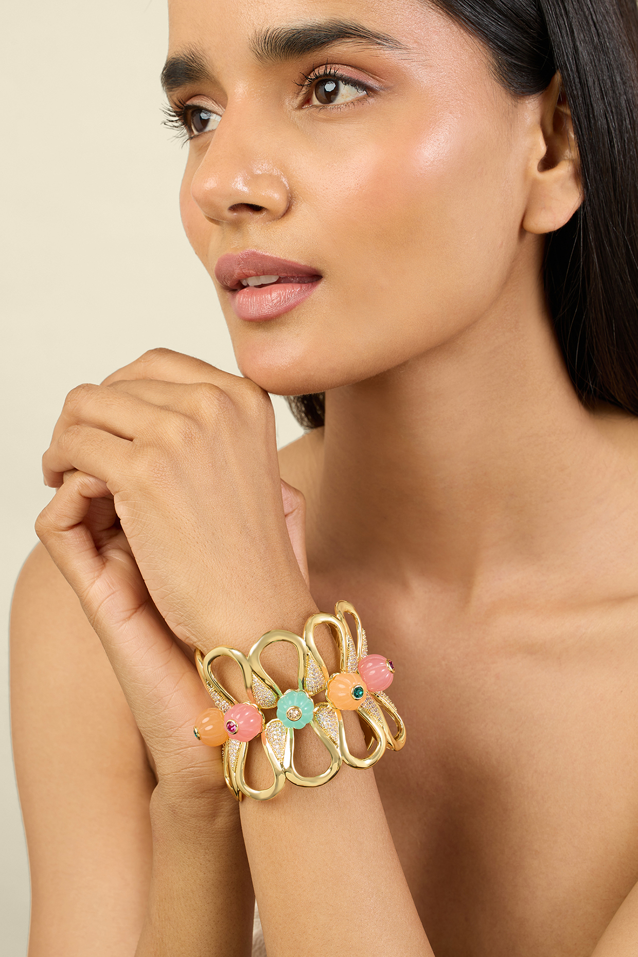 Gold Plated Multi-Colored Crystal & Zirconia Cuff by Isharya at Pernia's Pop Up Shop