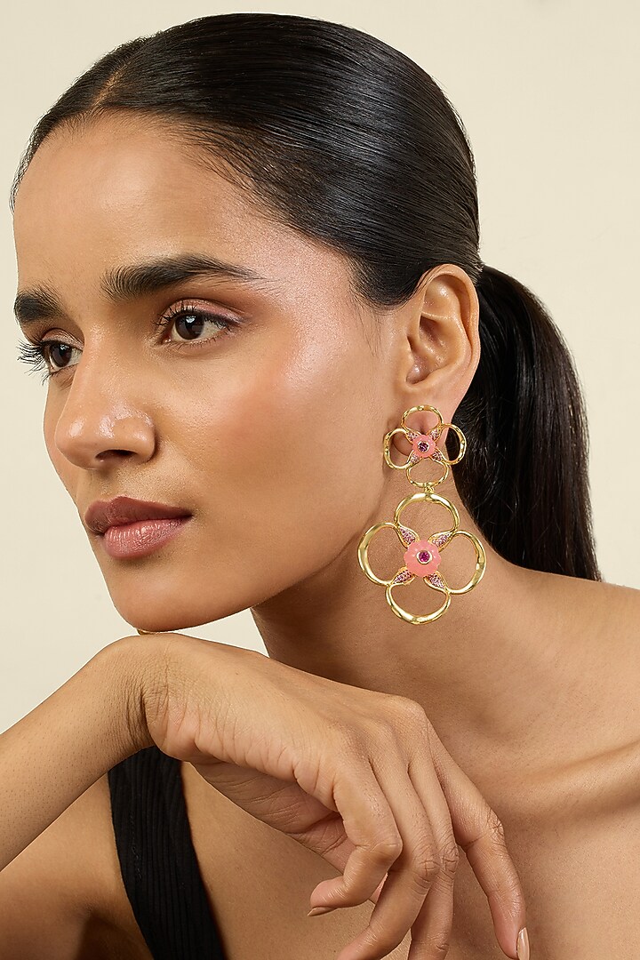 Gold Plated Crystal & Zircon Dangler Earrings by Isharya at Pernia's Pop Up Shop