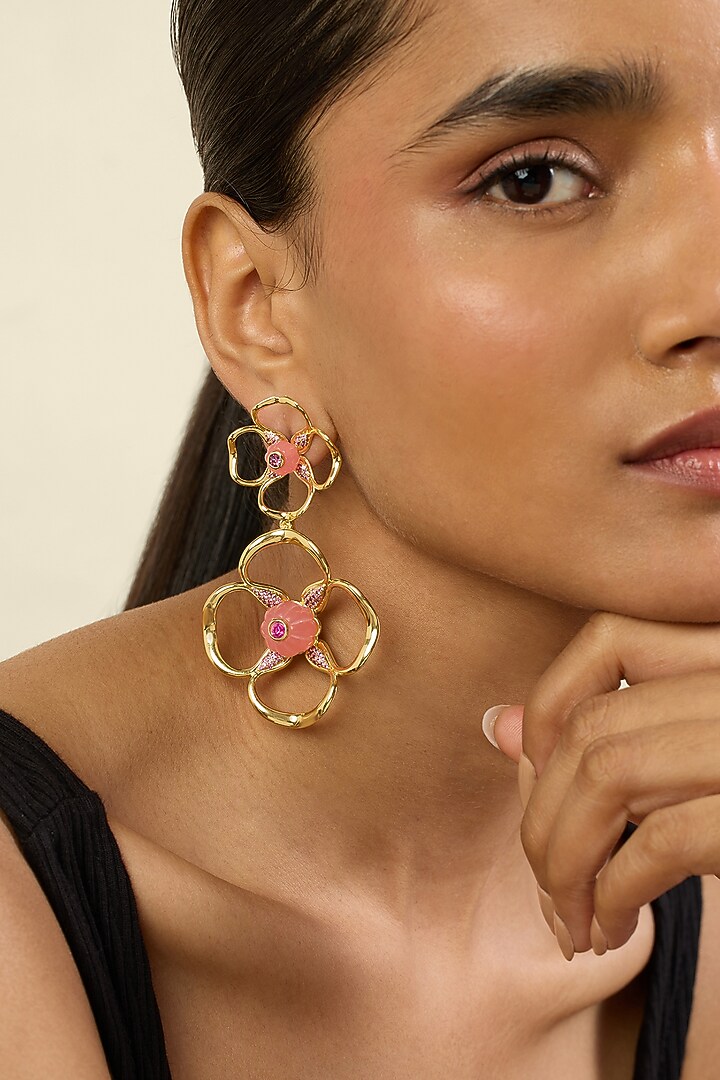 Gold Plated Crystal & Zircon Dangler Earrings by Isharya at Pernia's Pop Up Shop