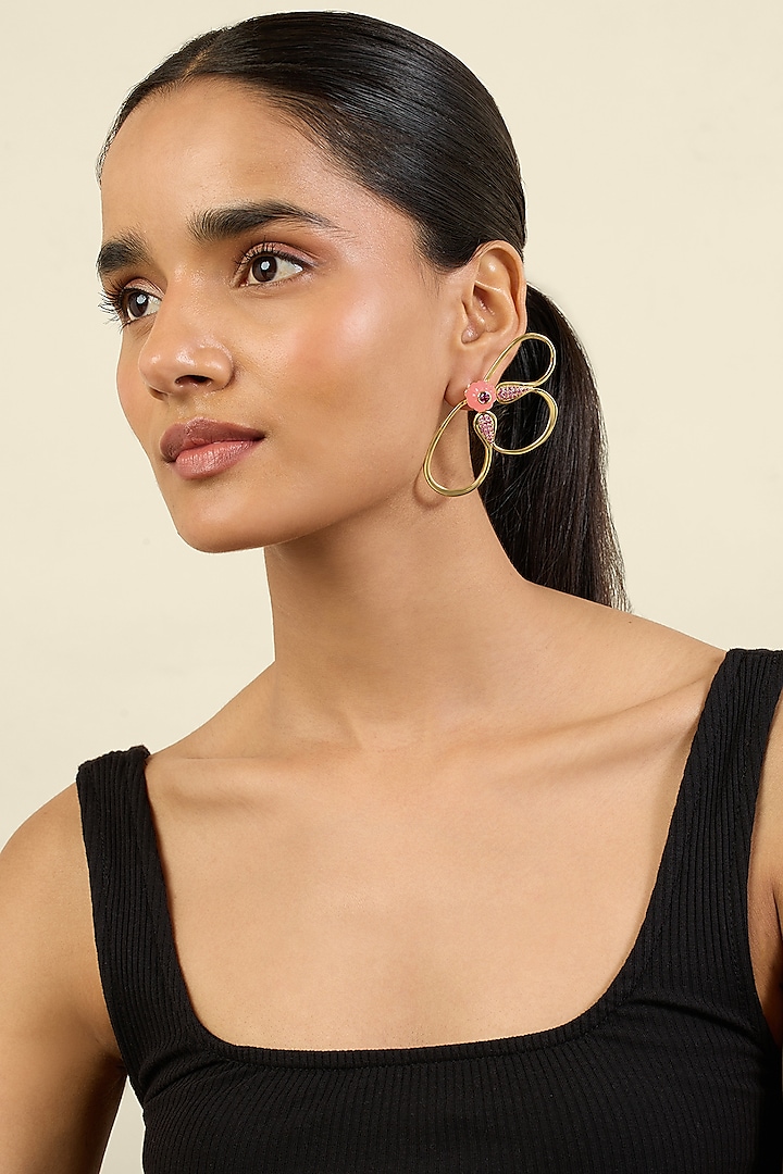 Gold Plated Crystal & Zircon Stud Earrings by Isharya at Pernia's Pop Up Shop