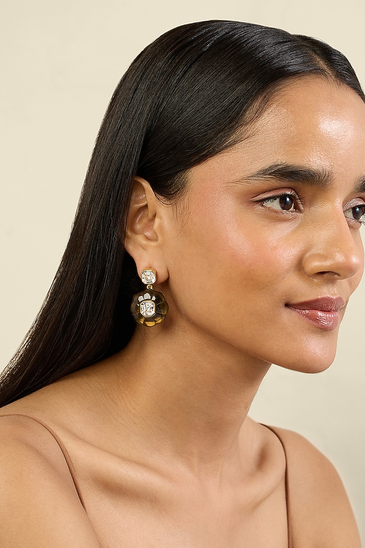 Gold Plated Black Crystal & Zircon Dangler Earrings by Isharya at Pernia's Pop Up Shop