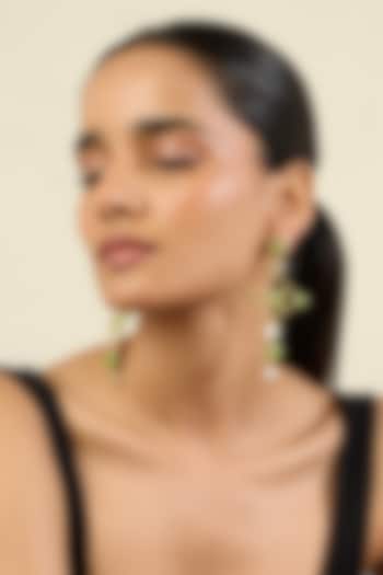 Gold Plated Green Crystal & Zircon Dangler Earrings by Isharya at Pernia's Pop Up Shop